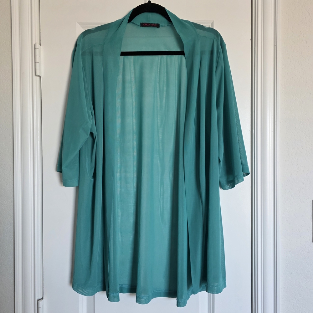 Crazy Train Crossfire Kimono Sheer - One  Size Teal Sheer Layering Piece